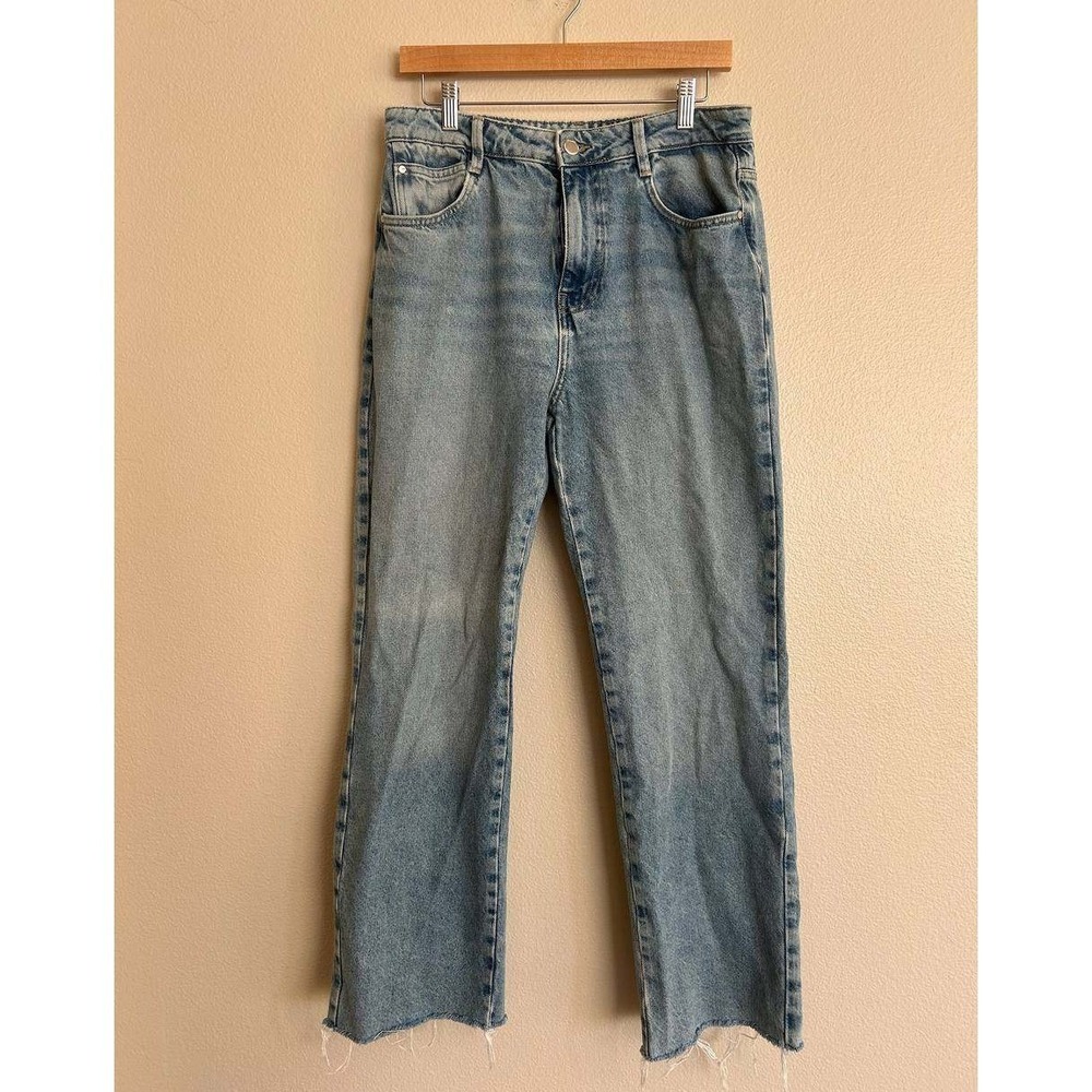 Zara Light Wash High Rise Wide Leg Raw Hem Jeans 10 Cotton Y2K Vintage Coquette